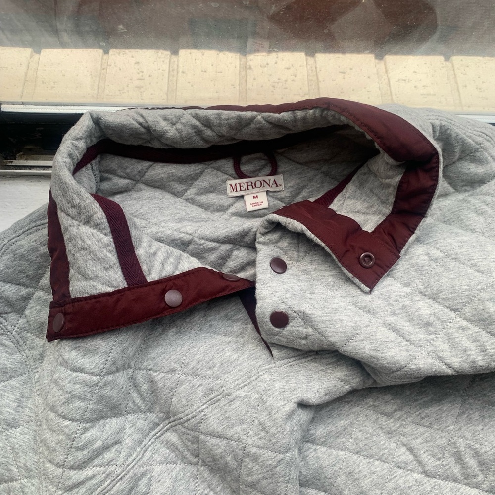 Quilted Snap Pullover Sweatshirt – Gray & Burgundy
